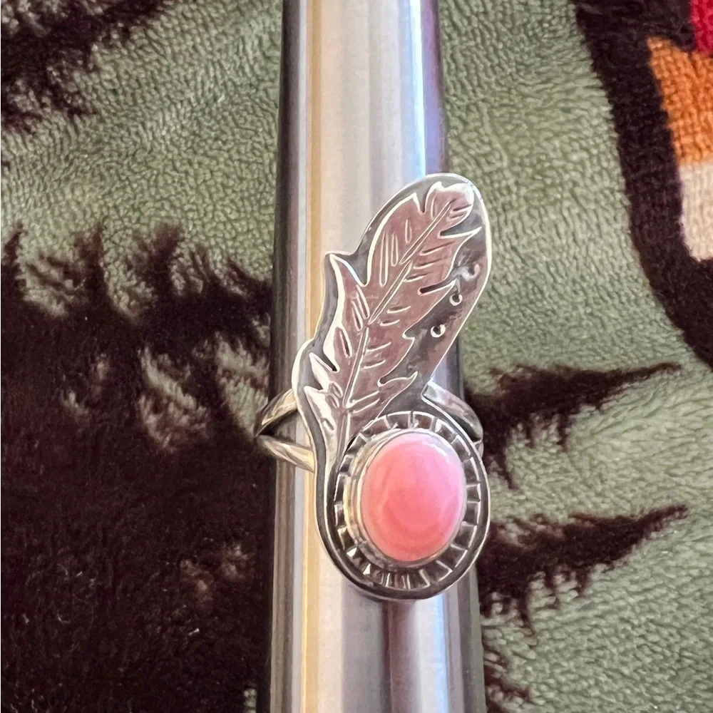 ❤️ Queen Pink Conch Feather Statement Ring 925 Sz 8.5 Southwest Native Influence